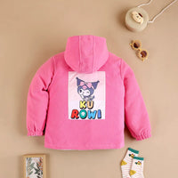 Girls Light Pink Kuromi Cartoon Printed Reversible Hooded Zipper Jacket Coats & Jackets