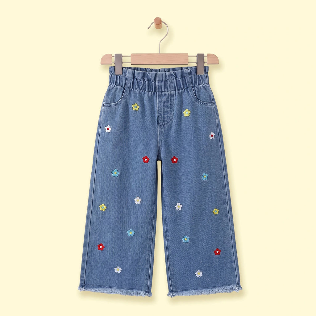 Girls Blue Floral Embroidered Jeans Jeans Blue 3-4 Y