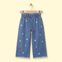 Girls Blue Floral Embroidered Jeans Jeans Blue 3-4 Y
