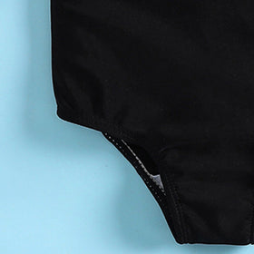Girls Black One Shoulder Swimwear Bodysuit With Strips Ruffle & Hairband Beachwear