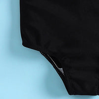 Girls Black One Shoulder Swimwear Bodysuit With Strips Ruffle & Hairband Beachwear