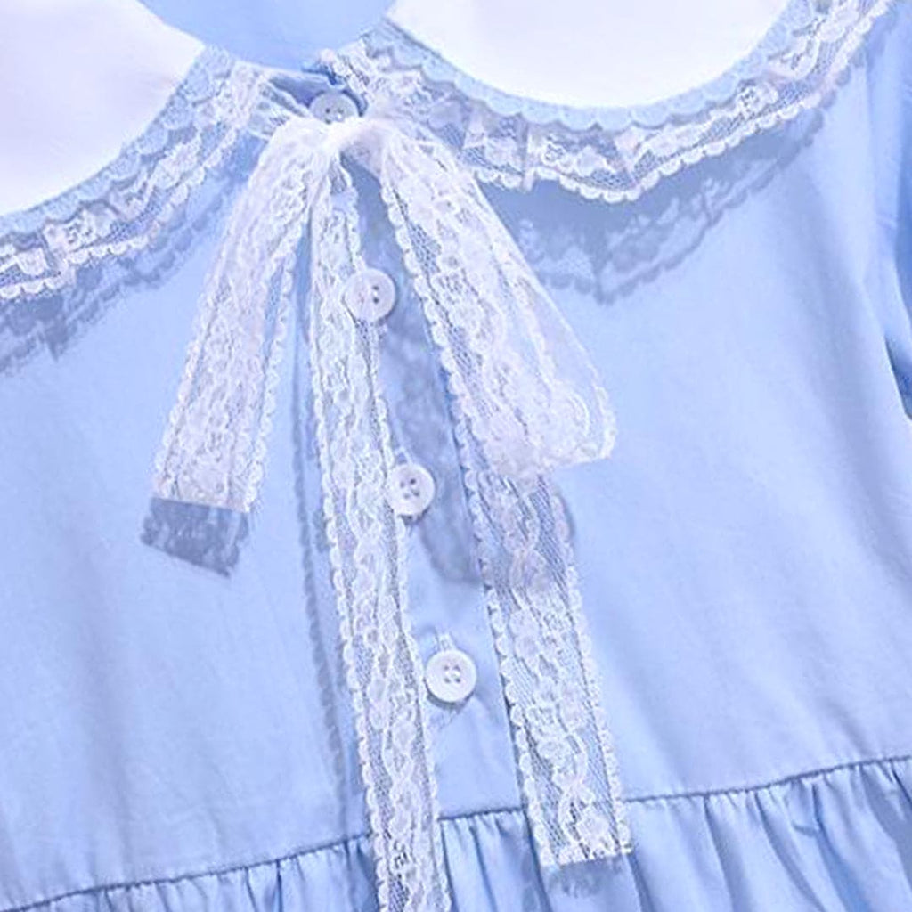 Girls Puff Sleeve Peter Pan Collar Fit & Flare Dress Casual Dresses   
