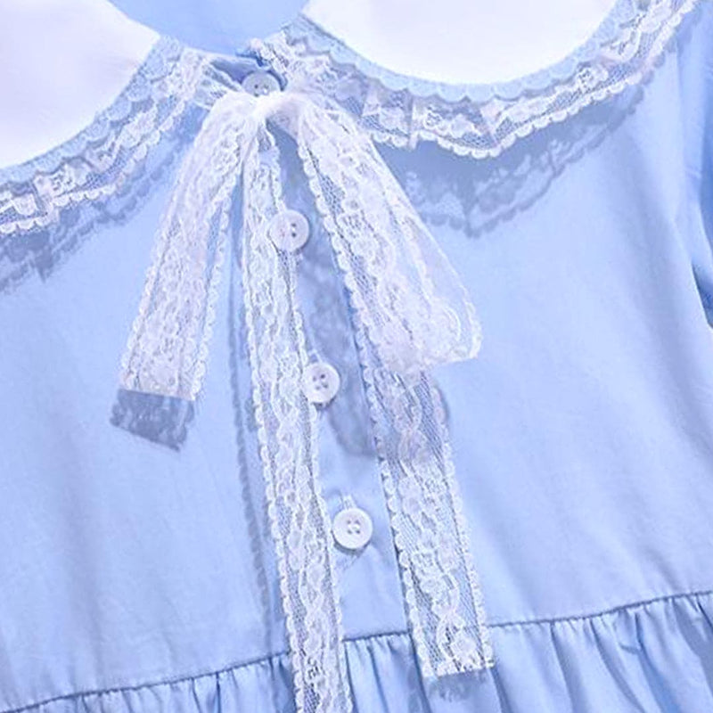 Girls Puff Sleeve Peter Pan Collar Fit & Flare Dress Casual Dresses   
