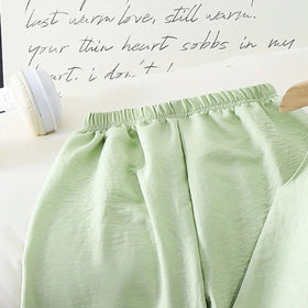 Girls Light Green Bow Applique Sleeveless Top With Elasticated Pants Sets 2 pc. Sets