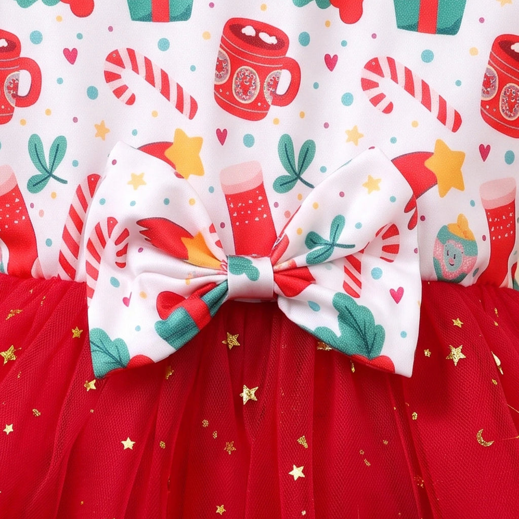 Girls Red Christmas Theme Printed Fit & Flare Dress Casual Dresses