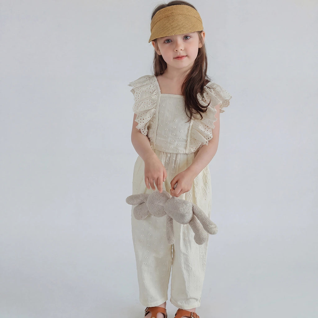 Girls Cream Swiss Dot Flutter Sleeve Jumpsuit Jumpsuits Cream 1-2 Y