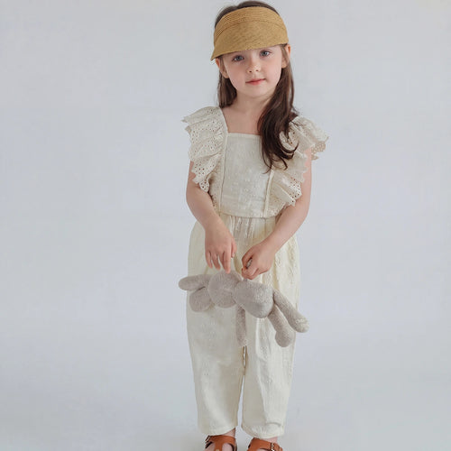 Girls Cream Swiss Dot Flutter Sleeve Jumpsuit Jumpsuits Cream 1-2 Y