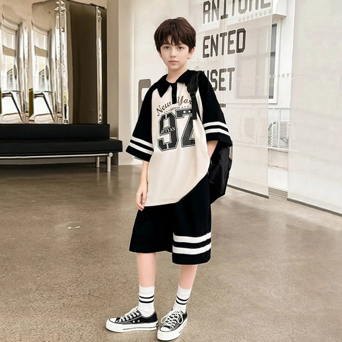Boys Black Alphanumeric Printed Oversized T-Shirt With Shorts Co-ord Sets Sets