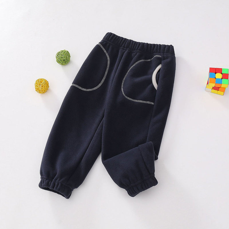 Boys Dark Blue Solid Polar Fleece Winter Jogger Trackpants & Joggers