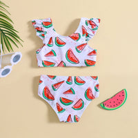 Girls White Watermelon Print Top With Briefs Swimwear Sets Sets