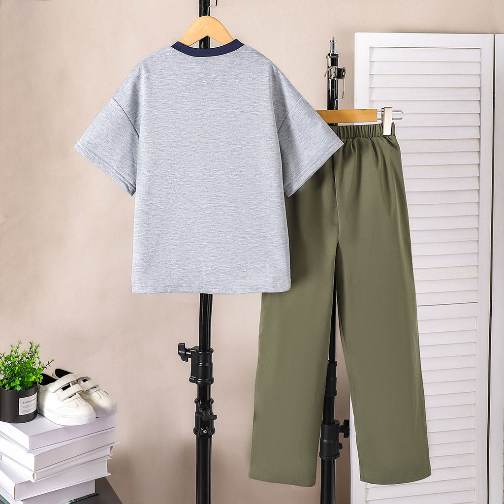 Boys Grey Short Sleeves Extended Shoulder T-Shirt With Pants Set 2 pc. Sets