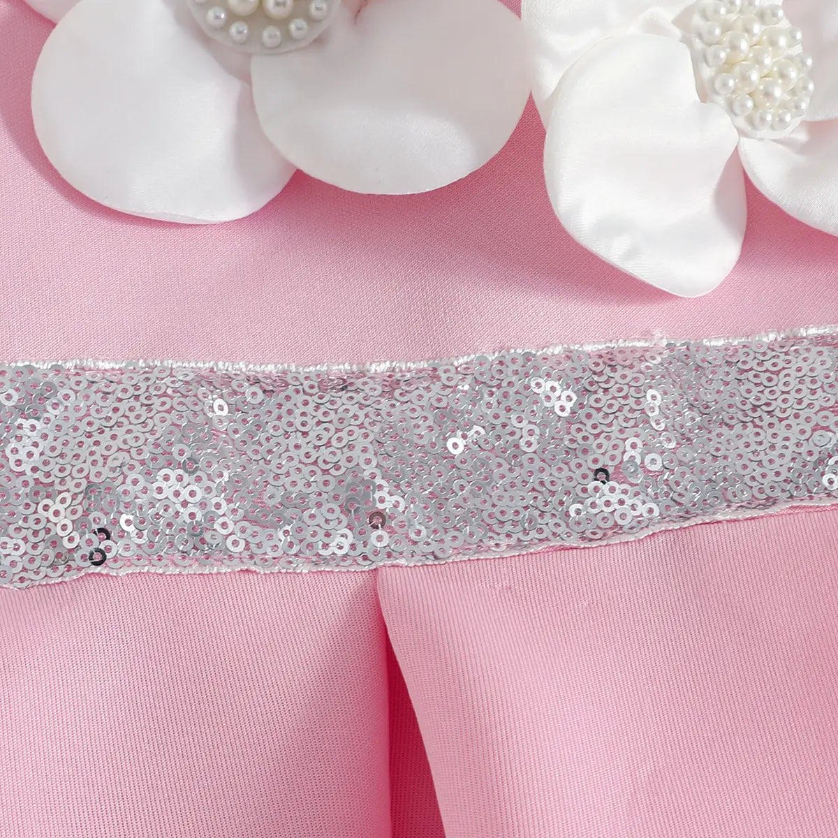 Girls Pink One Shoulder Fit & Flare Party Wear Dress With 3D Flowers Appliques Party Dresses