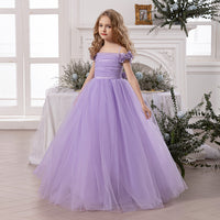 Girls Lavender Gathered Off-Shoulder Tulle Party Gown Party Dresses