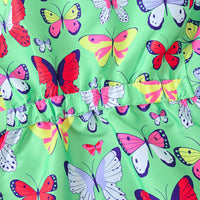 Girls Green Butterfly Printed Front Zipper Hooded Jacket Coats & Jackets