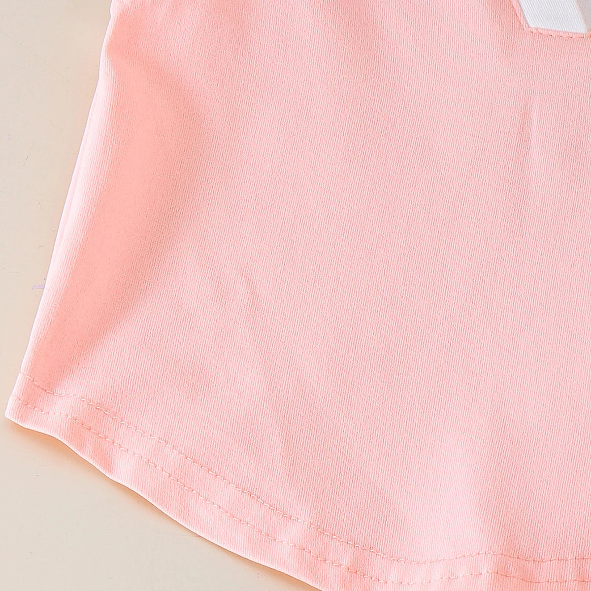 Girls Peach Cherry Applique Polo Top With Elasticated Skirt Sets 2 pc. Sets