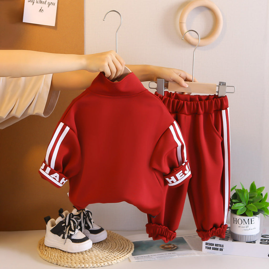 Boys Red Typographic Printed Sweatshirt With Joggers Set 2 pc. Sets