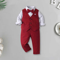 Boys Long Sleeve Checked Shirt With Waistcoat & Trouser Set 3 pc. Sets Red 1-2 Y 