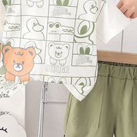 Boys Short Sleeves Animal Printed T-Shirt With Green Shorts Set 2 pc. Sets