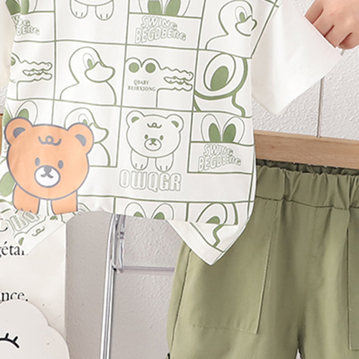 Boys Short Sleeves Animal Printed T-Shirt With Green Shorts Set 2 pc. Sets