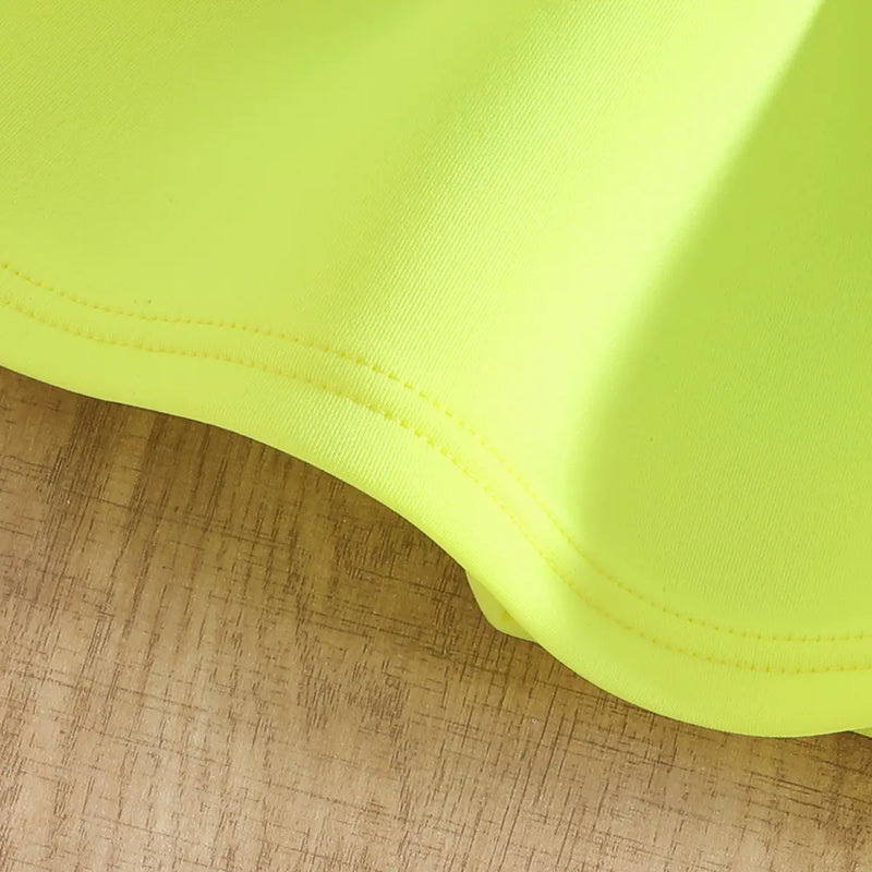Girls Lime Yellow Flower Applique Fit & Flare Party Wear Dress Party Dresses