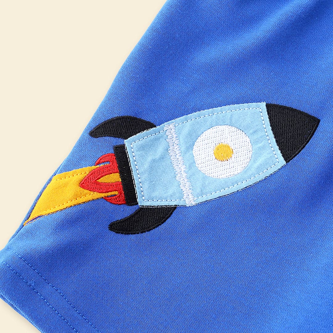 Boys Rib Waist Rocket Applique Shorts Shorts   