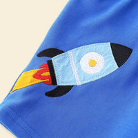 Boys Rib Waist Rocket Applique Shorts Shorts   