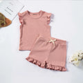 Girls Coral Solid Ribbed Top With Shorts Co-ord Sets Sets Coral 1-2 Y