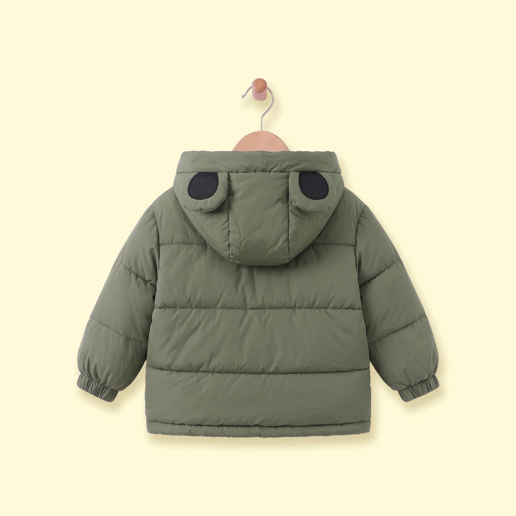 Boys Army Green Fleece-Lined Hooded Puffer Jacket Coats & Jackets