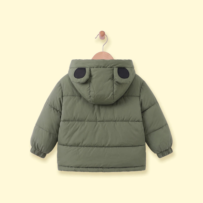 Boys Army Green Fleece-Lined Hooded Puffer Jacket Coats & Jackets