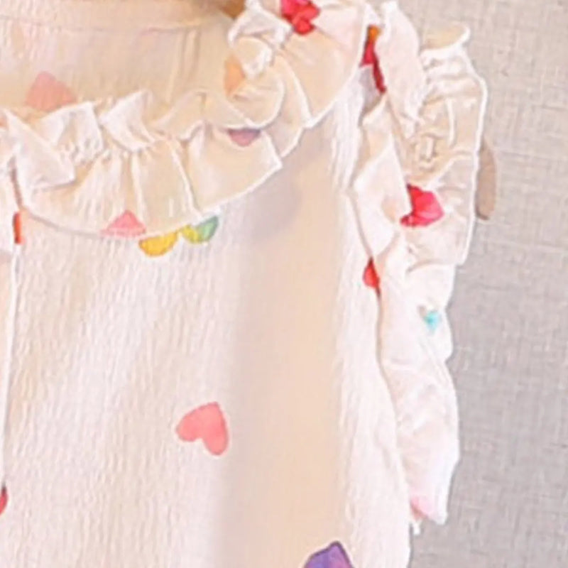 Girls Apricot Heart Printed Sleeveless A-line Dress Casual Dresses