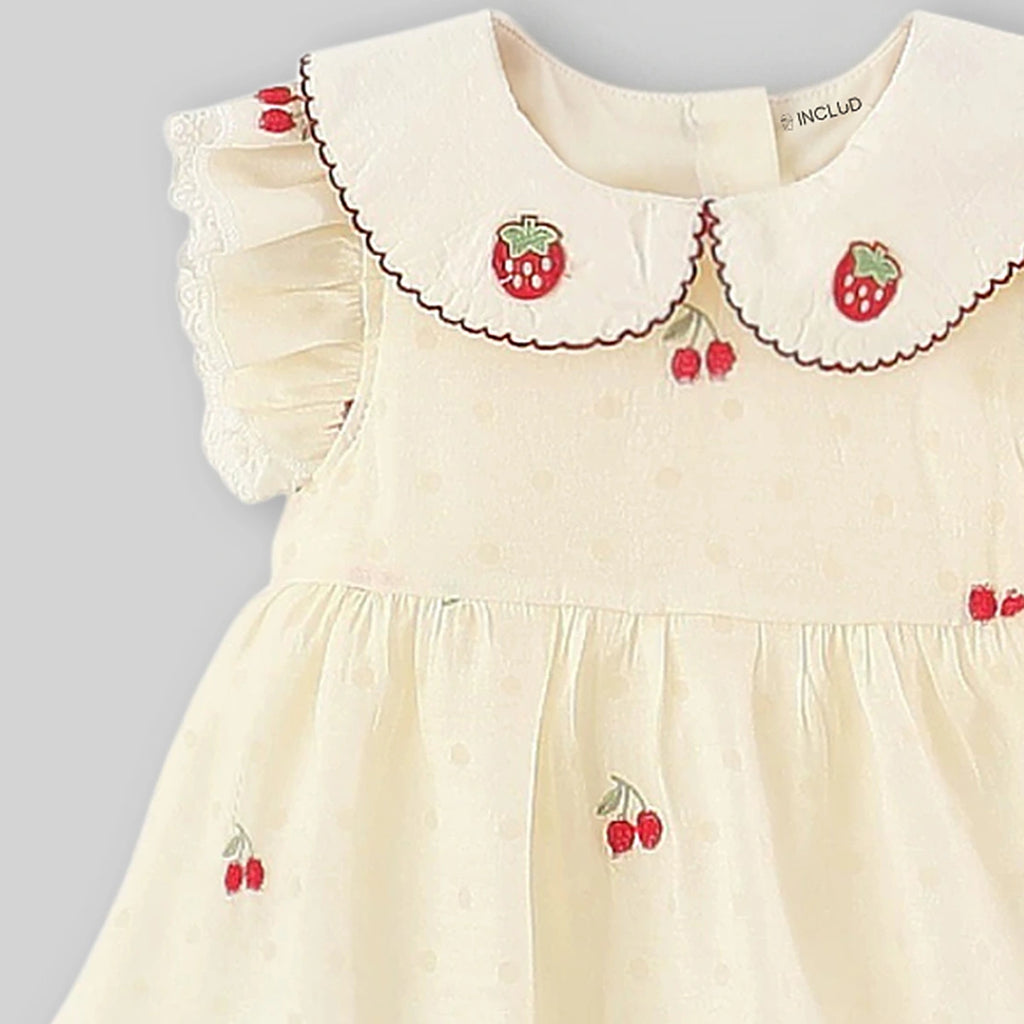 Girls Apricot Cherry Print Fit & Flare Casual Dress Casual Dresses