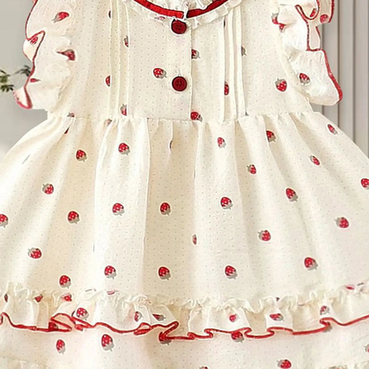 Girls Apricot Strawberry Printed Ruffle Fit & Flare Casual Dress Casual Dresses