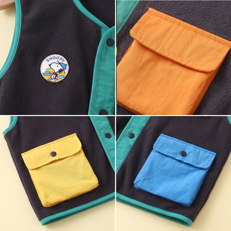 Boys Dark Grey Colorblocked Sleeveless Jacket Coats & Jackets