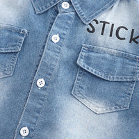Boys Light Blue Denim Shirt With Typographic Printed T-shirt And Shorts Set 3 pc. Sets