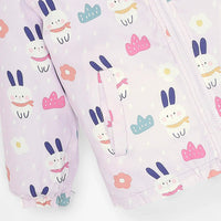 Girls Light Purple Rabbit Printed Reversible Hooded Zipper Jacket Coats & Jackets
