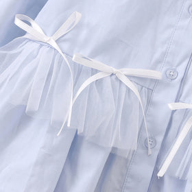 Girls Sky Blue Ruffled Top With Flared Denim Pants Sets Sets