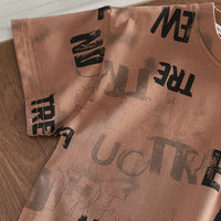 Boys Brown Typographic Print T-Shirt With Denim Shorts Set Sets