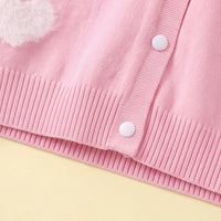 Girls Pink Self Heart Design Winter Cardigan Sweaters & Cardigans