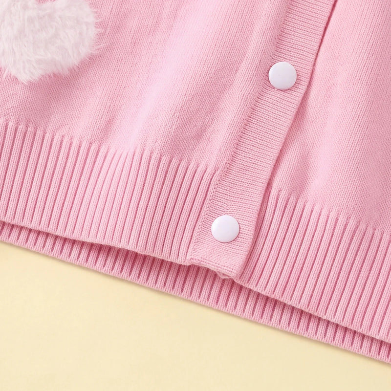 Girls Pink Self Heart Design Winter Cardigan Sweaters & Cardigans