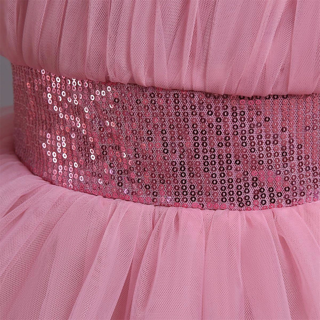 Girls Dusty Pink Sleeveless Layered Party Wear Dress Casual Dresses