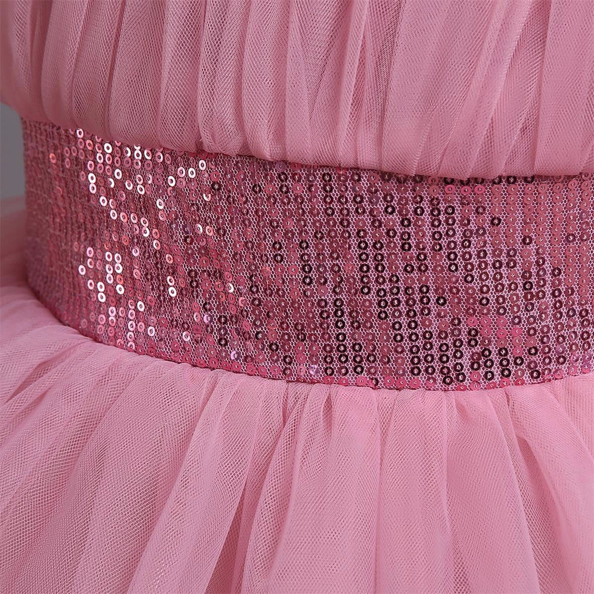 Girls Dusty Pink Sleeveless Layered Party Wear Dress Casual Dresses