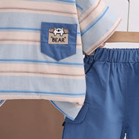 Boys Blue Bear Pocket Striped T-Shirt With Cargo Shorts Sets 2 pc. Sets