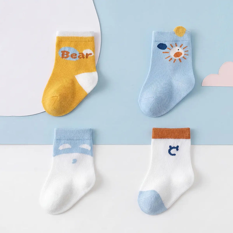 Pack of 4 Boys Multicolour Bear And Sun Motif Socks Socks Multicolor 0-1 Y