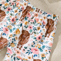 Girls Short Sleeve T-Shirt With White Floral Print Shorts Sets 2 pc. Sets