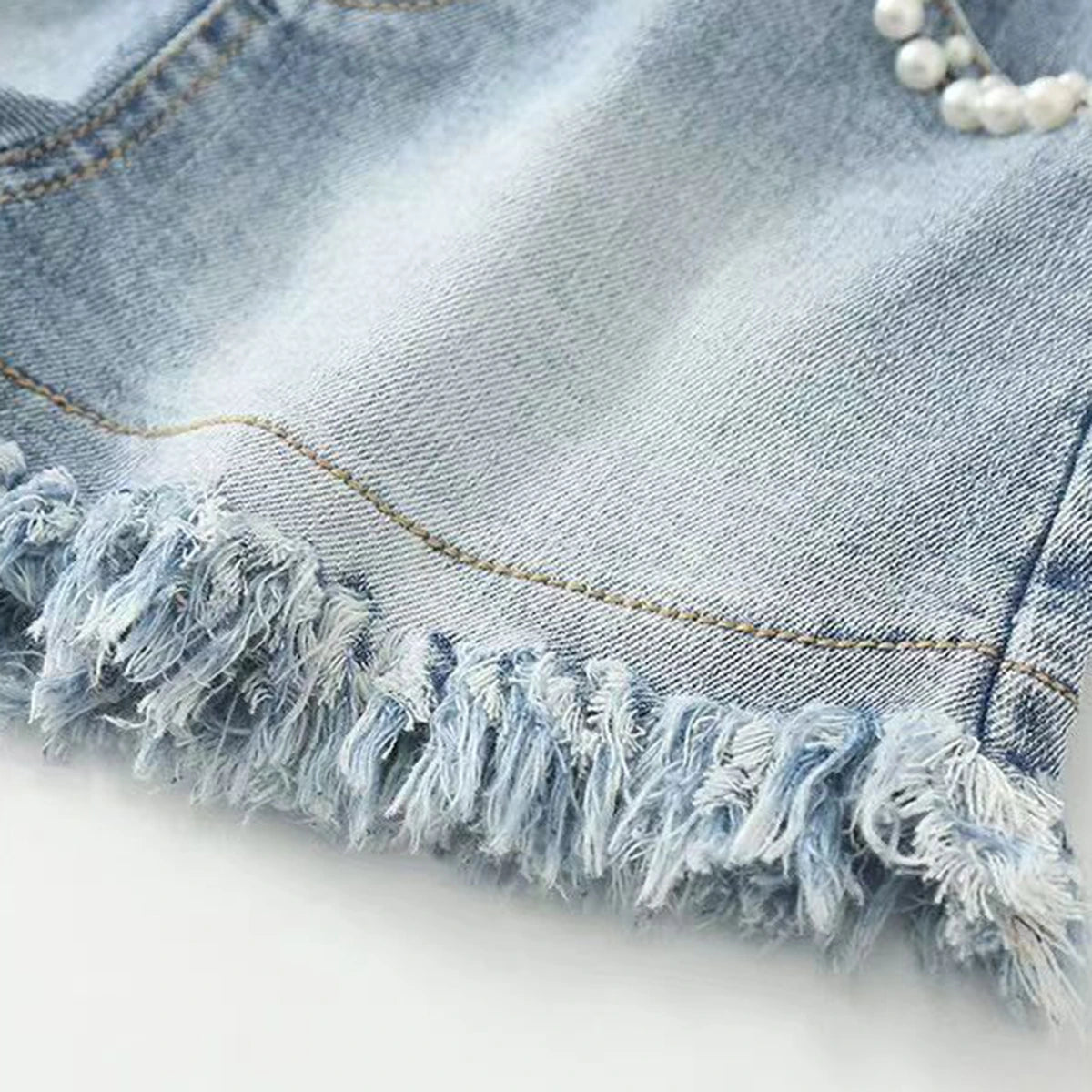 Girls Blue Pearl Embellished Denim Shorts Shorts