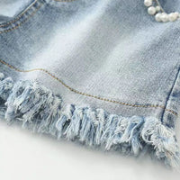 Girls Blue Pearl Embellished Denim Shorts Shorts
