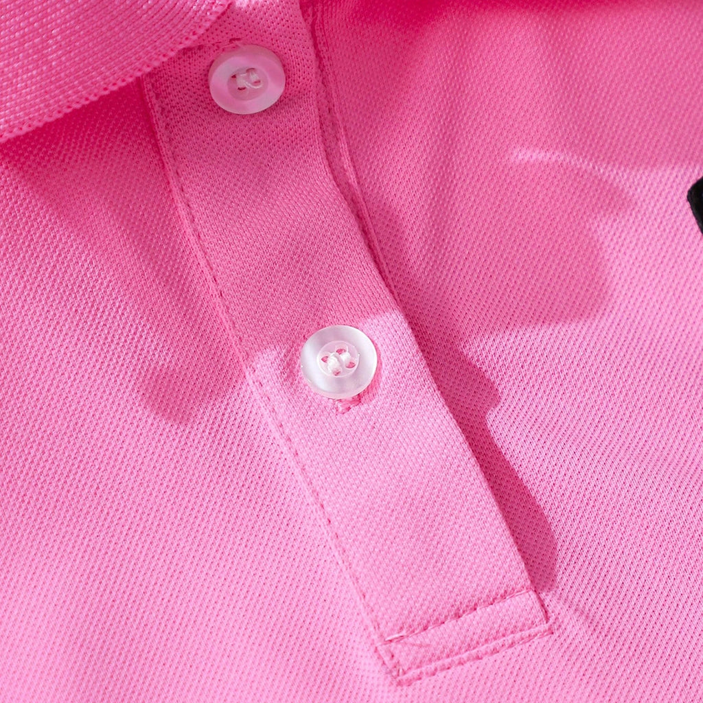 Girls Dark Pink Puff Sleeve Polo Top & Skirt Co-ord Set Sets