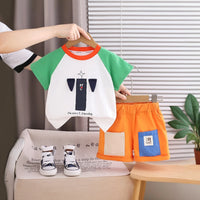 Boys Green Dog Applique Raglan Sleeve T-Shirt With Double Pockets Shorts Sets Sets Green 1-2 Y