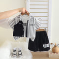 Boys Black Striped Short Sleeves Shirt With T-Shirt And Shorts Set Sets Black 1-2 Y