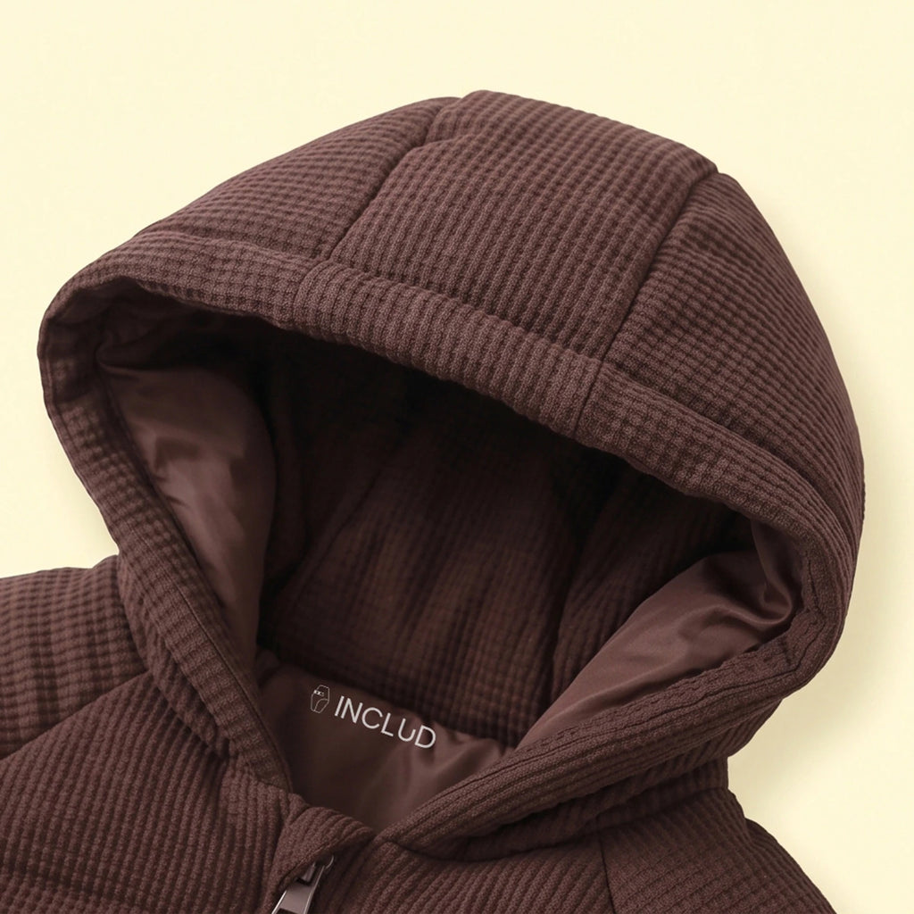 Boys Dark Brown Textured Hooded Zip-up Jacket Coats & Jackets